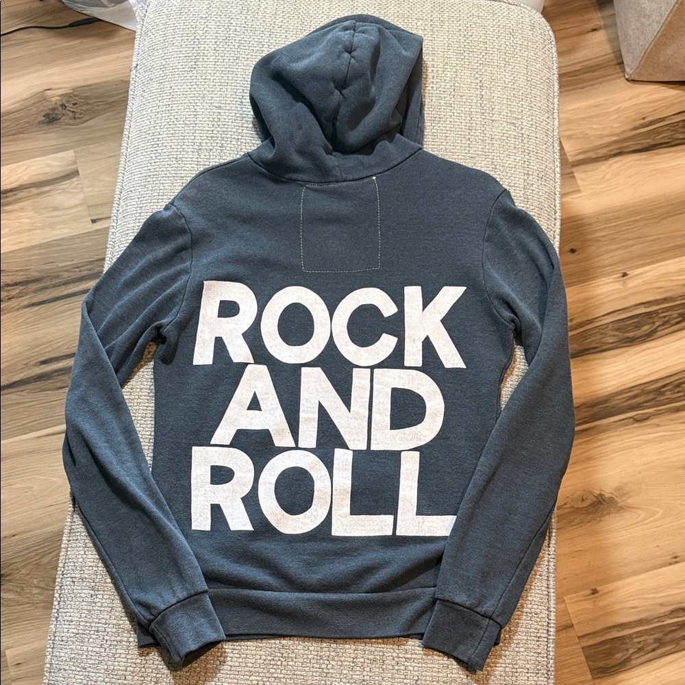 VTG Aviator Nation Rock and Roll Full Zip Hoodie Gray‎ Unisex Small